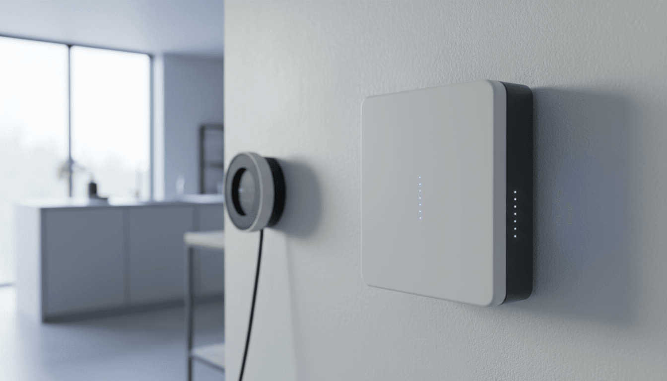 Modern energy storage unit installed in a residential setting